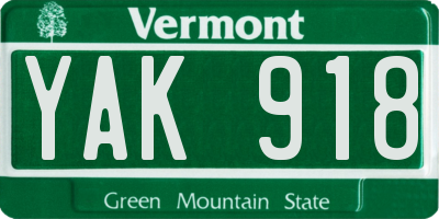 VT license plate YAK918