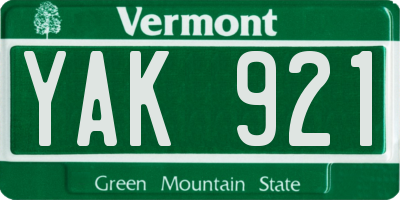 VT license plate YAK921