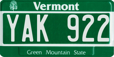 VT license plate YAK922