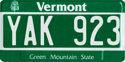 VT license plate YAK923
