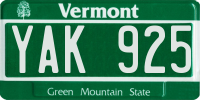 VT license plate YAK925