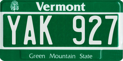 VT license plate YAK927