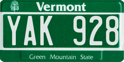 VT license plate YAK928