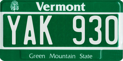 VT license plate YAK930