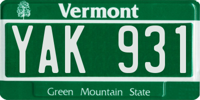 VT license plate YAK931