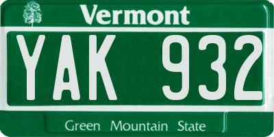 VT license plate YAK932