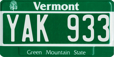 VT license plate YAK933