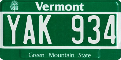 VT license plate YAK934