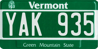 VT license plate YAK935