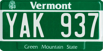 VT license plate YAK937