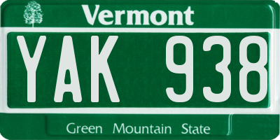 VT license plate YAK938