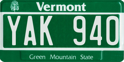 VT license plate YAK940