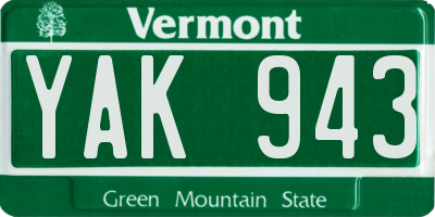 VT license plate YAK943