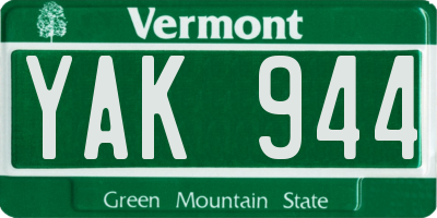 VT license plate YAK944