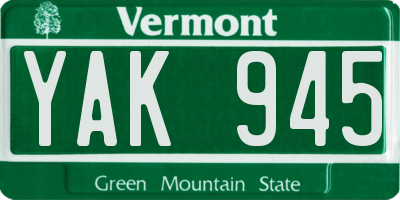 VT license plate YAK945