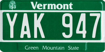 VT license plate YAK947