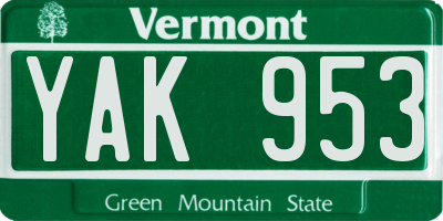 VT license plate YAK953