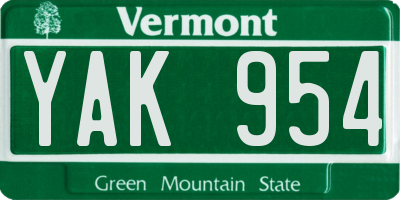 VT license plate YAK954