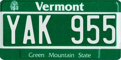 VT license plate YAK955