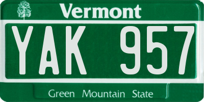 VT license plate YAK957