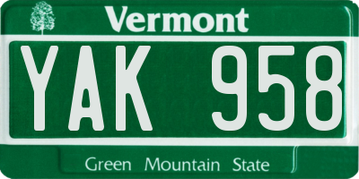VT license plate YAK958