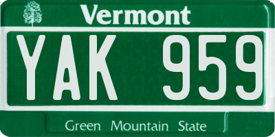 VT license plate YAK959
