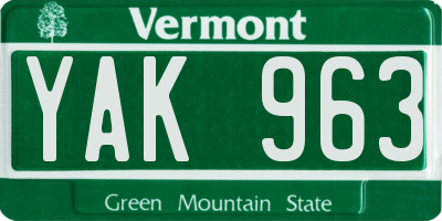 VT license plate YAK963