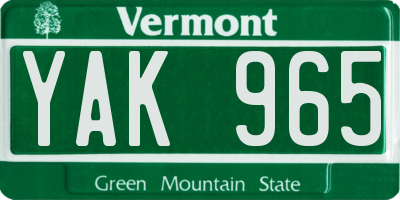 VT license plate YAK965