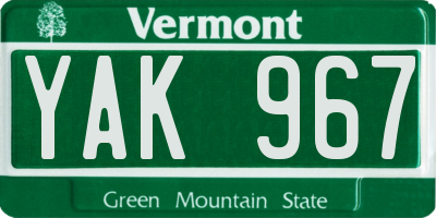 VT license plate YAK967