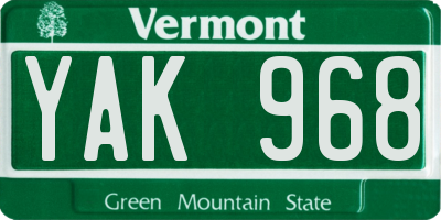 VT license plate YAK968