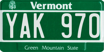VT license plate YAK970
