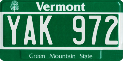 VT license plate YAK972