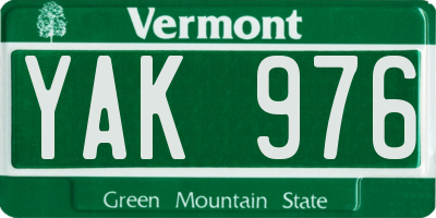 VT license plate YAK976