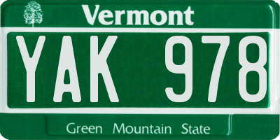 VT license plate YAK978