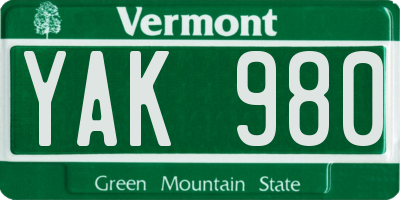 VT license plate YAK980