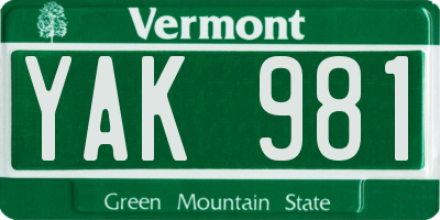 VT license plate YAK981