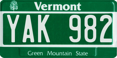 VT license plate YAK982