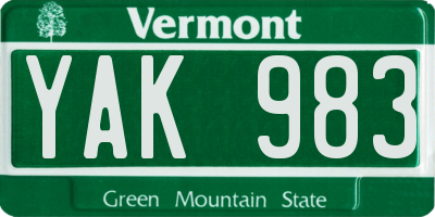 VT license plate YAK983