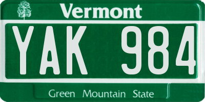 VT license plate YAK984