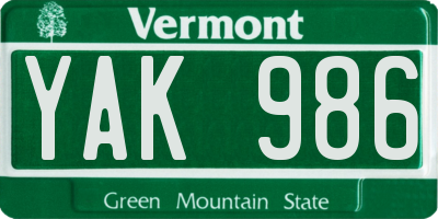 VT license plate YAK986