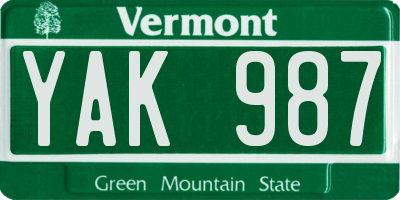 VT license plate YAK987