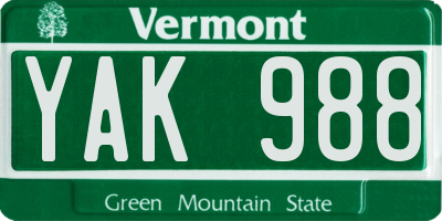 VT license plate YAK988