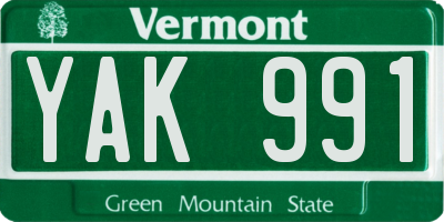 VT license plate YAK991