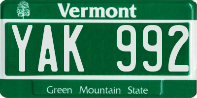 VT license plate YAK992