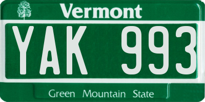 VT license plate YAK993