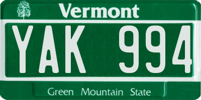 VT license plate YAK994