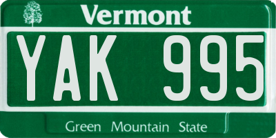 VT license plate YAK995