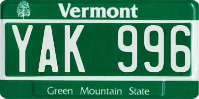 VT license plate YAK996