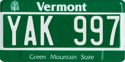 VT license plate YAK997