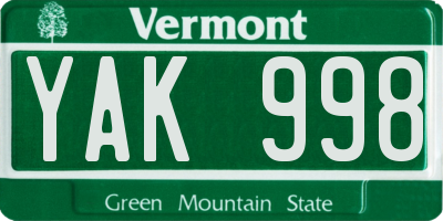 VT license plate YAK998
